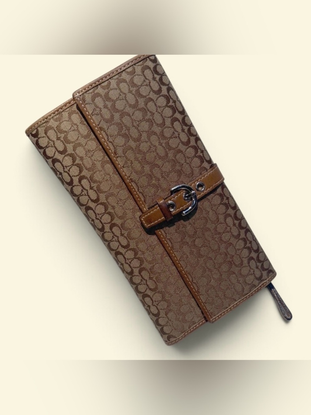 Coach Brown Monogram Clutch with Buckle